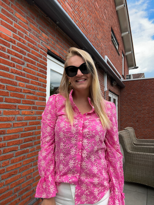 Blouse roze broderie