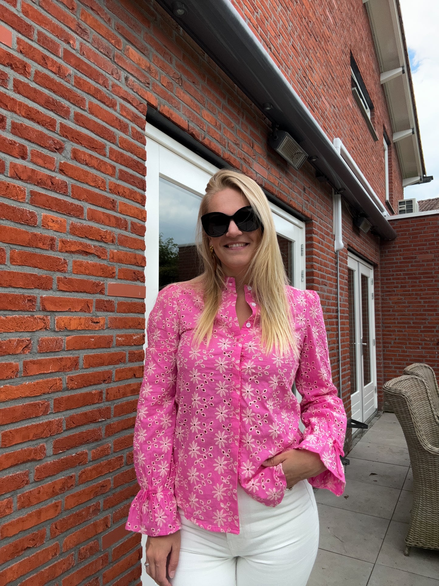 Blouse roze broderie