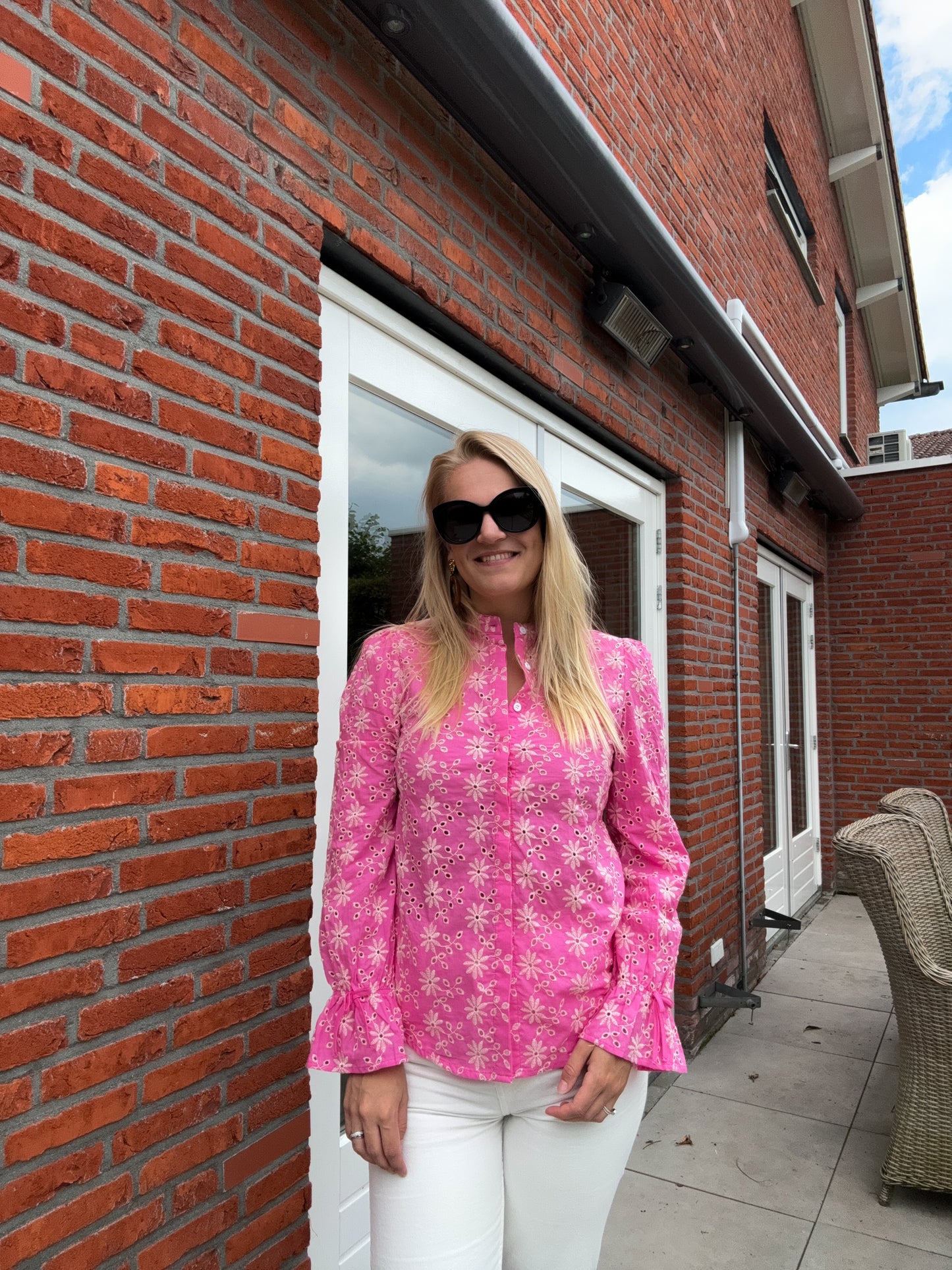 Blouse roze broderie