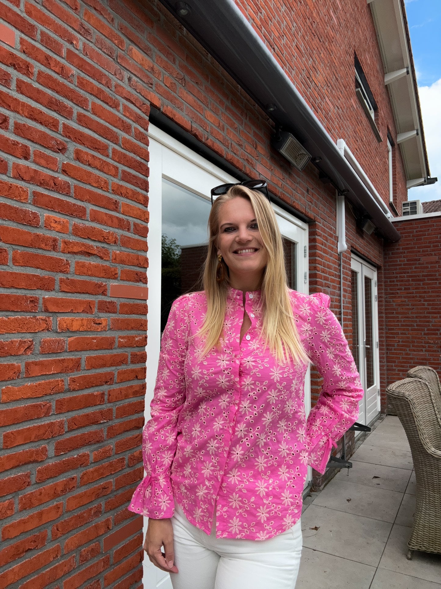 Blouse roze broderie